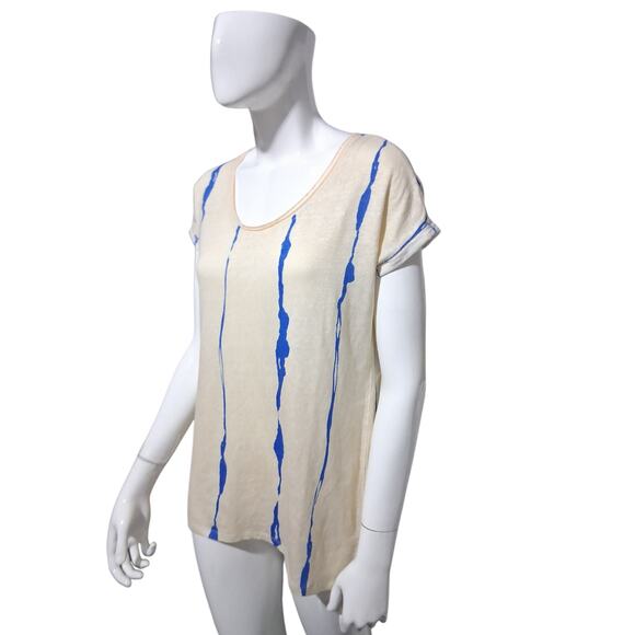 LYSSÉ New York Women's Oversized XS Paint Striped Linen Crew Quiet Luxury Top - Picture 2 of 10